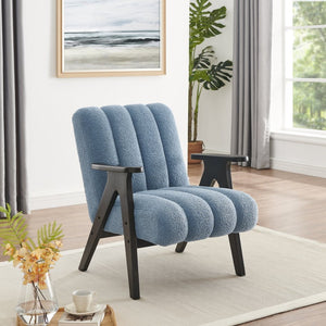English Elm Rella Barrel Accent Chair Plush Sherpa Upholstery Espresso Wood Arms Living Room Blue T2574P241336