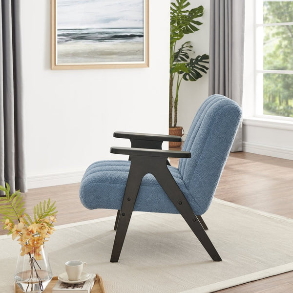 English Elm Rella Barrel Accent Chair Plush Sherpa Upholstery Espresso Wood Arms Living Room Blue T2574P241336