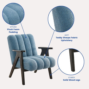 English Elm Rella Barrel Accent Chair Plush Sherpa Upholstery Espresso Wood Arms Living Room Blue T2574P241336