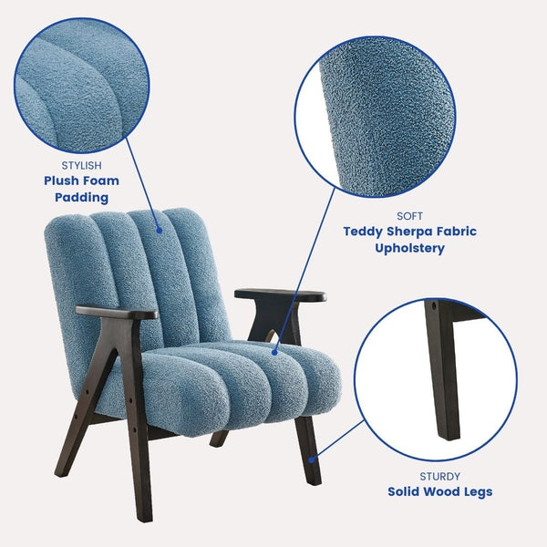 English Elm Rella Barrel Accent Chair Plush Sherpa Upholstery Espresso Wood Arms Living Room Blue T2574P241336
