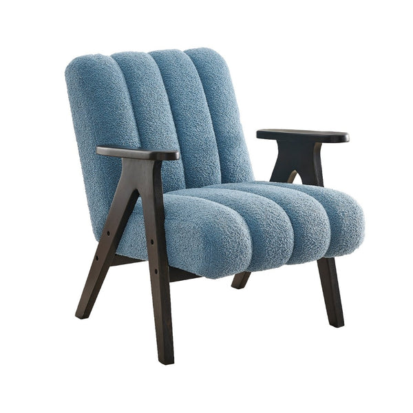 English Elm Rella Barrel Accent Chair Plush Sherpa Upholstery Espresso Wood Arms Living Room Blue T2574P241336