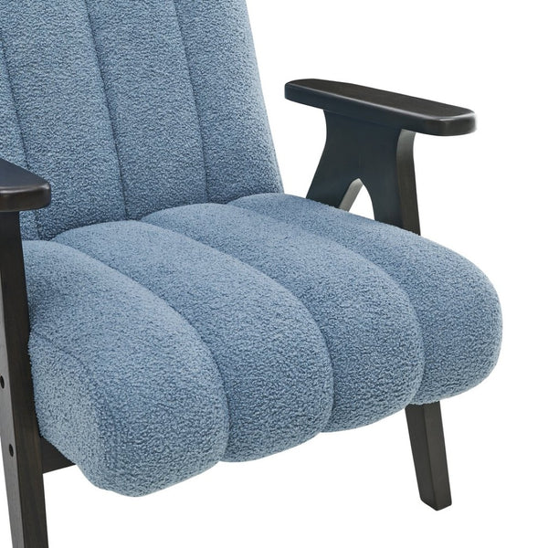 English Elm Rella Barrel Accent Chair Plush Sherpa Upholstery Espresso Wood Arms Living Room Blue T2574P241336