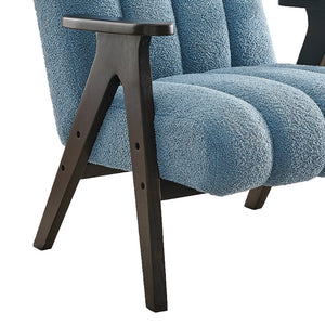 English Elm Rella Barrel Accent Chair Plush Sherpa Upholstery Espresso Wood Arms Living Room Blue T2574P241336