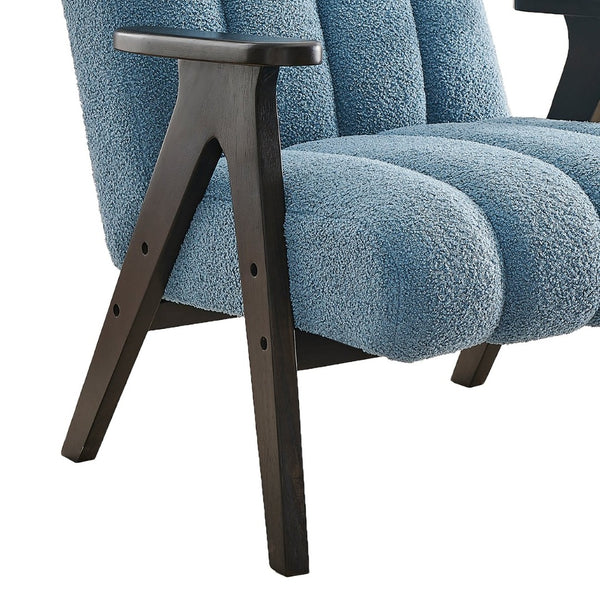 English Elm Rella Barrel Accent Chair Plush Sherpa Upholstery Espresso Wood Arms Living Room Blue T2574P241336