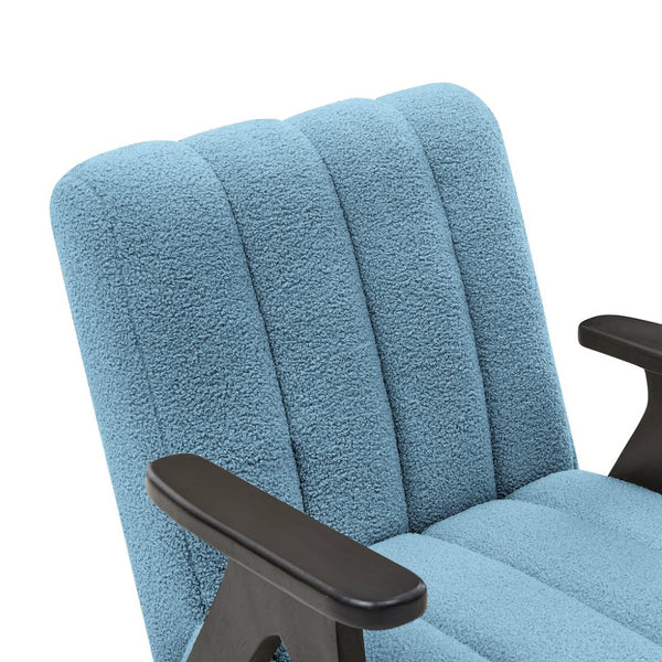 English Elm Rella Barrel Accent Chair Plush Sherpa Upholstery Espresso Wood Arms Living Room Blue T2574P241336