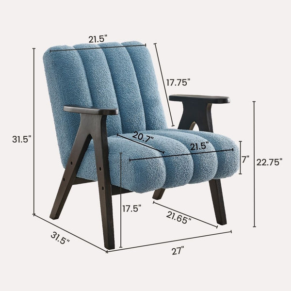 English Elm Rella Barrel Accent Chair Plush Sherpa Upholstery Espresso Wood Arms Living Room Blue T2574P241336
