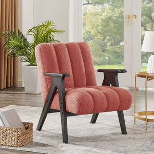 English Elm Rella Barrel Accent Chair Plush Sherpa Upholstery Espresso Wood Arms Living Room Coral T2574P241337