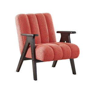 English Elm Rella Barrel Accent Chair Plush Sherpa Upholstery Espresso Wood Arms Living Room Coral T2574P241337