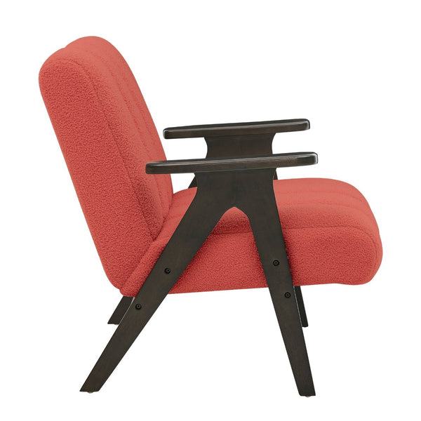 English Elm Rella Barrel Accent Chair Plush Sherpa Upholstery Espresso Wood Arms Living Room Coral T2574P241337