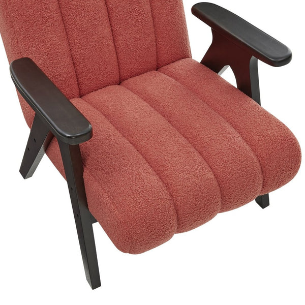 English Elm Rella Barrel Accent Chair Plush Sherpa Upholstery Espresso Wood Arms Living Room Coral T2574P241337
