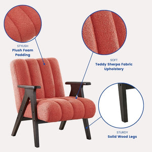 English Elm Rella Barrel Accent Chair Plush Sherpa Upholstery Espresso Wood Arms Living Room Coral T2574P241337