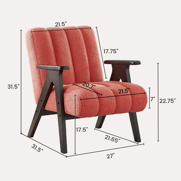 English Elm Rella Barrel Accent Chair Plush Sherpa Upholstery Espresso Wood Arms Living Room Coral T2574P241337
