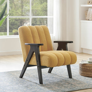 English Elm Rella Barrel Accent Chair Plush Sherpa Upholstery Espresso Wood Arms Living Room Yellow T2574P241339