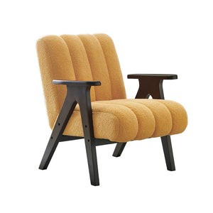 English Elm Rella Barrel Accent Chair Plush Sherpa Upholstery Espresso Wood Arms Living Room Yellow T2574P241339