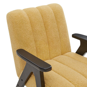 English Elm Rella Barrel Accent Chair Plush Sherpa Upholstery Espresso Wood Arms Living Room Yellow T2574P241339