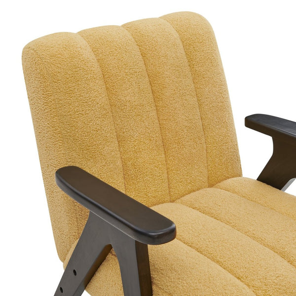 English Elm Rella Barrel Accent Chair Plush Sherpa Upholstery Espresso Wood Arms Living Room Yellow T2574P241339