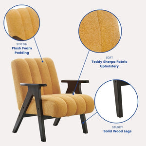 English Elm Rella Barrel Accent Chair Plush Sherpa Upholstery Espresso Wood Arms Living Room Yellow T2574P241339