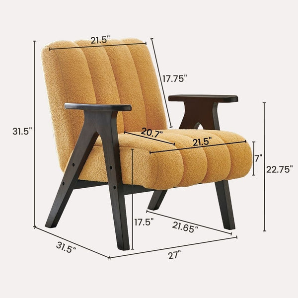 English Elm Rella Barrel Accent Chair Plush Sherpa Upholstery Espresso Wood Arms Living Room Yellow T2574P241339