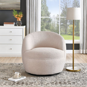 English Elm Galleria Sherpa Plush Barrel Swivel Accent Chair for Living Room Reading Nook Beige T2574P241341