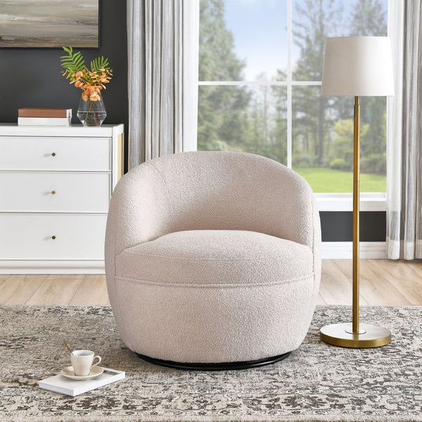 English Elm Galleria Sherpa Plush Barrel Swivel Accent Chair for Living Room Reading Nook Beige T2574P241341