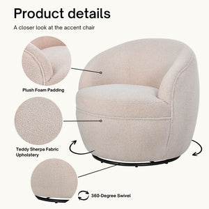 English Elm Galleria Sherpa Plush Barrel Swivel Accent Chair for Living Room Reading Nook Beige T2574P241341