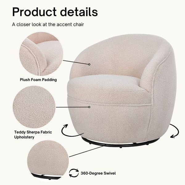 English Elm Galleria Sherpa Plush Barrel Swivel Accent Chair for Living Room Reading Nook Beige T2574P241341
