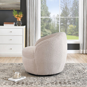 English Elm Galleria Sherpa Plush Barrel Swivel Accent Chair for Living Room Reading Nook Beige T2574P241341