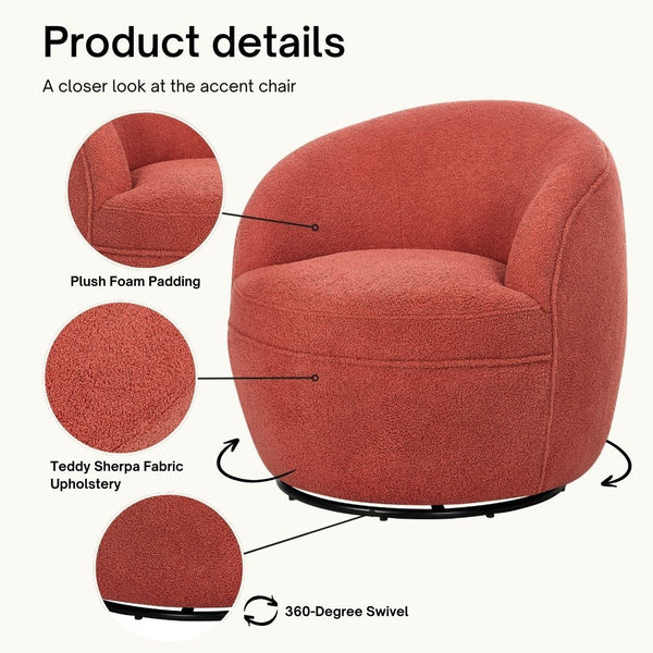 English Elm Galleria Sherpa Plush Barrel Swivel Accent Chair for Living Room Reading Nook Coral T2574P241758