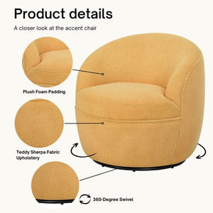 English Elm Galleria Sherpa Plush Barrel Swivel Accent Chair for Living Room Reading Nook Yellow T2574P241775