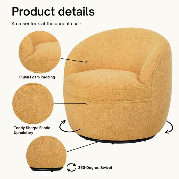 English Elm Galleria Sherpa Plush Barrel Swivel Accent Chair for Living Room Reading Nook Yellow T2574P241775