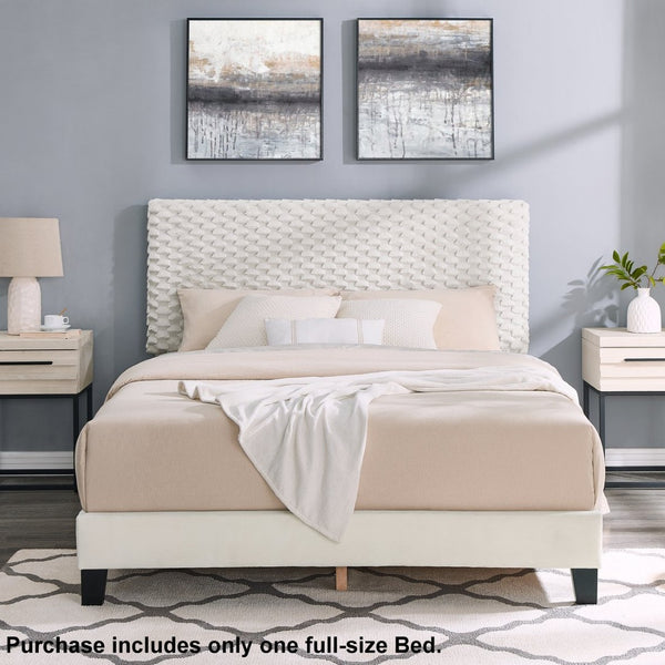 English Elm Findlay Quilted Upholstered Platform Bed with Foam Panels and Matte Black Block Feet T2574P241780