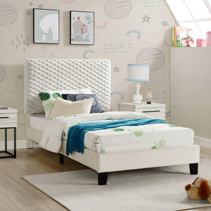 English Elm Findlay Plush 3D Fabric Platform Bed Padded Headboard Matte Black Feet Modern T2574P241783