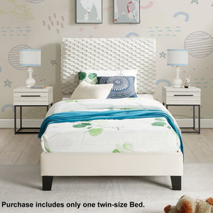 English Elm Findlay Plush 3D Fabric Platform Bed Padded Headboard Matte Black Feet Modern T2574P241783