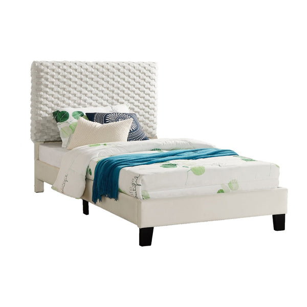 English Elm Findlay Plush 3D Fabric Platform Bed Padded Headboard Matte Black Feet Modern T2574P241783