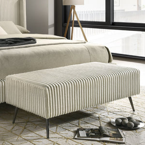 English Elm Mavela Corduroy Upholstered Entryway Bench with Metal Legs for Bedroom or Living Room Cream T2574P243218