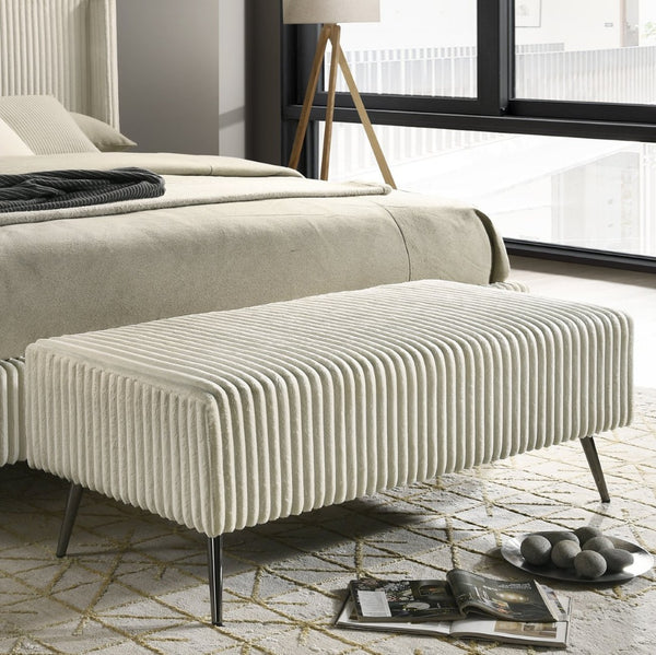 English Elm Mavela Corduroy Upholstered Entryway Bench with Metal Legs for Bedroom or Living Room Cream T2574P243218