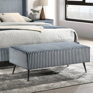 English Elm Mavela Corduroy Upholstered Entryway Bench with Metal Legs for Bedroom or Living Room Blue T2574P243223
