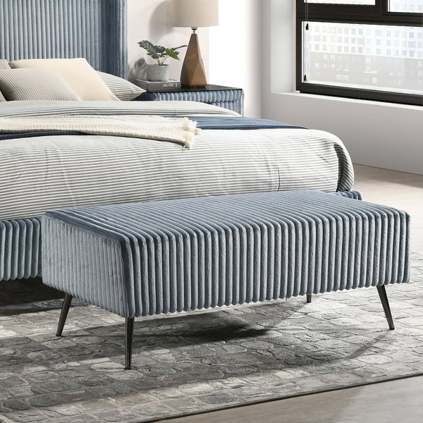 English Elm Mavela Corduroy Upholstered Entryway Bench with Metal Legs for Bedroom or Living Room Blue T2574P243223