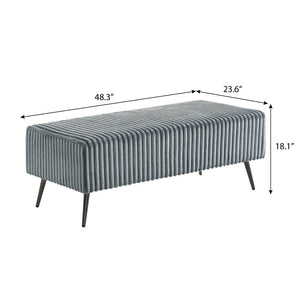 English Elm Mavela Corduroy Upholstered Entryway Bench with Metal Legs for Bedroom or Living Room Blue T2574P243223