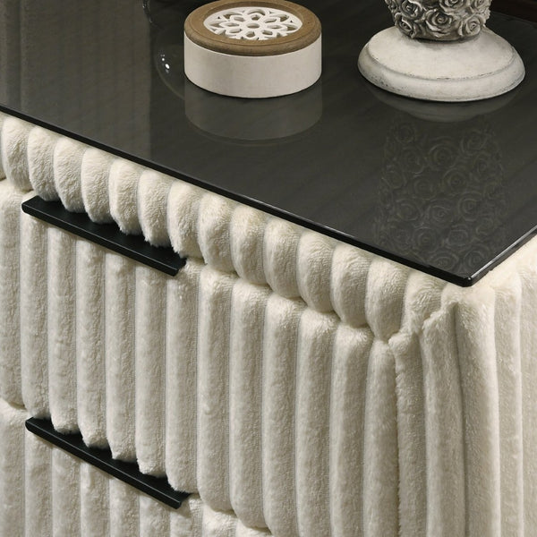 English Elm Mavela Corduroy Upholstered Nightstand with Two Drawers and Metal Legs for Modern Bedrooms Cream T2574P243651