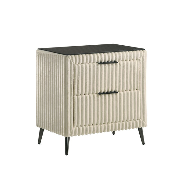 English Elm Mavela Corduroy Upholstered Nightstand with Two Drawers and Metal Legs for Modern Bedrooms Cream T2574P243651