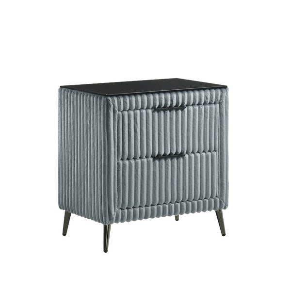 English Elm Mavela Corduroy Upholstered Nightstand with Two Drawers and Metal Legs for Modern Bedrooms Blue T2574P243652