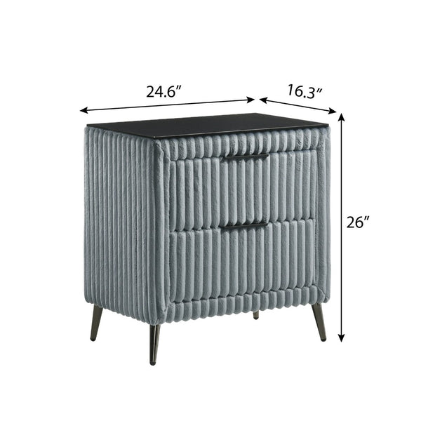 English Elm Mavela Corduroy Upholstered Nightstand with Two Drawers and Metal Legs for Modern Bedrooms Blue T2574P243652
