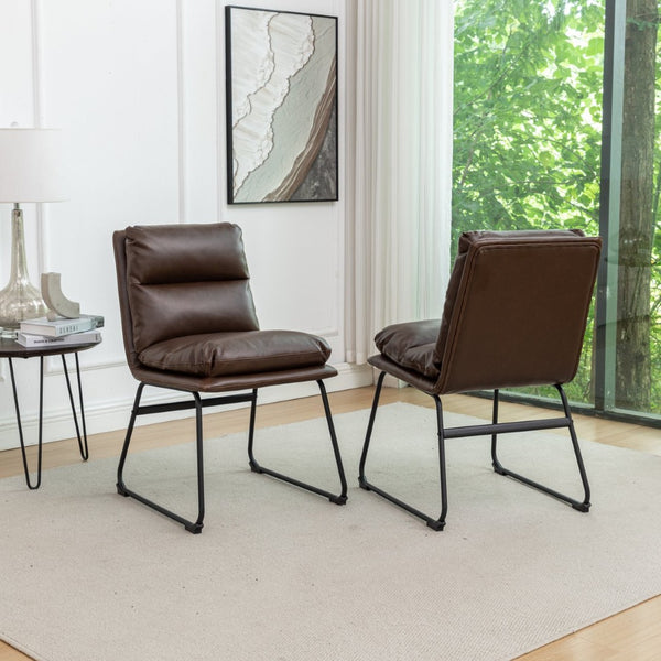 English Elm Milos Faux Leather Dining Chairs with Curved Sled Base and Contrast Stitching Set of 2 Antique Brown T2574P245417