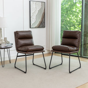English Elm Milos Faux Leather Dining Chairs with Curved Sled Base and Contrast Stitching Set of 2 Antique Brown T2574P245417