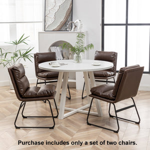 English Elm Milos Faux Leather Dining Chairs with Curved Sled Base and Contrast Stitching Set of 2 Antique Brown T2574P245417
