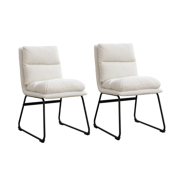English Elm Milos Faux Leather Dining Chairs with Curved Sled Base and Contrast Stitching Set of 2 Vanilla White T2574P245418