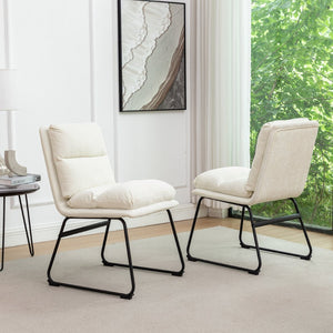 English Elm Milos Faux Leather Dining Chairs with Curved Sled Base and Contrast Stitching Set of 2 Vanilla White T2574P245418