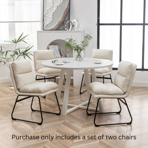 English Elm Milos Faux Leather Dining Chairs with Curved Sled Base and Contrast Stitching Set of 2 Vanilla White T2574P245418