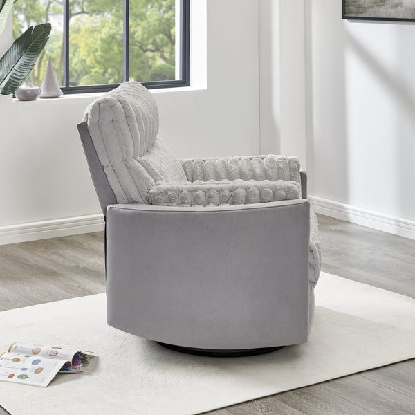 English Elm Bocaton Corduroy Swivel Manual Recliner with Pillow Arms Mid-century Living Room Chair Gray T2574P245445